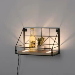 Lampes En Bois-Luminaires Leuchten Direkt Applique murale Leuchten-Direkt BOARD LED Brun, Noir, 1 lumière