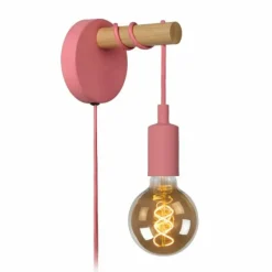 Lampes En Bois-Luminaires Lucide Applique murale Lucide Pola Bois foncé, Rose, 1 lumière