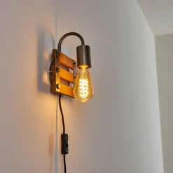 Lampes Vintages & Rétros-hofstein Applique murale Mallard Bois clair, Argenté, 1 lumière