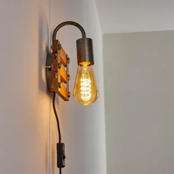 Lampes Vintages & Rétros-hofstein Applique murale Mallard Bois clair, Argenté, 1 lumière