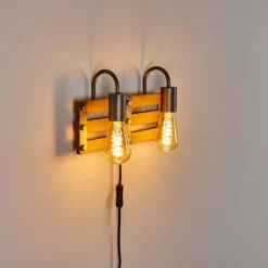 Lampes Vintages & Rétros-hofstein Applique murale Mallard Bois clair, Argenté, 2 lumières