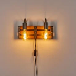 Lampes Vintages & Rétros-hofstein Applique murale Mallard Bois clair, Argenté, 2 lumières