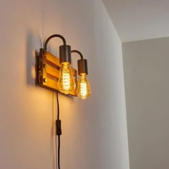 Lampes Vintages & Rétros-hofstein Applique murale Mallard Bois clair, Argenté, 2 lumières