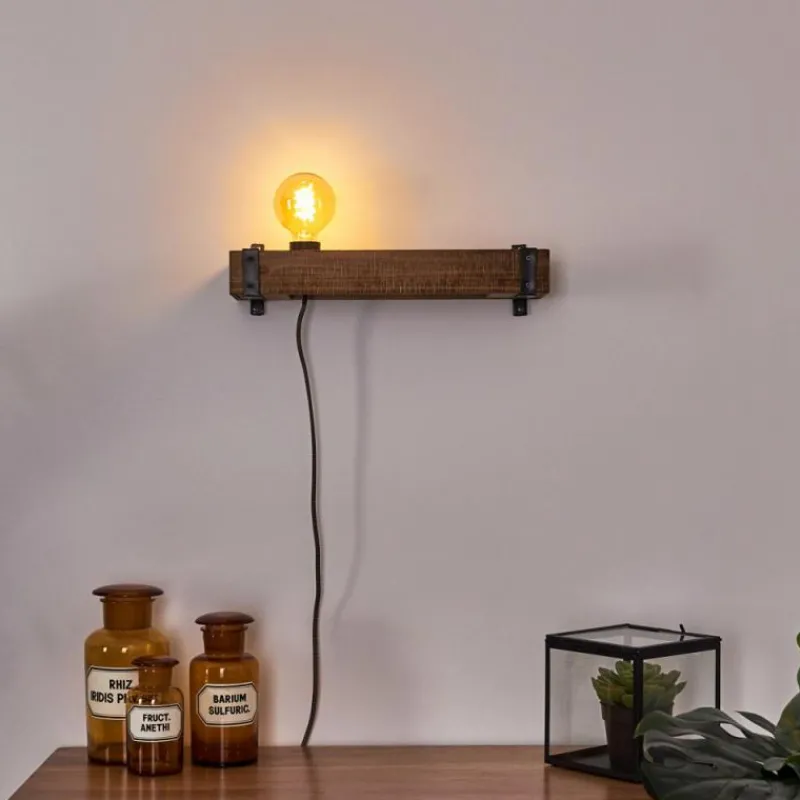 Luminaires Rustiques-hofstein Applique murale Montgomery Bois foncé, Noir, 1 lumière