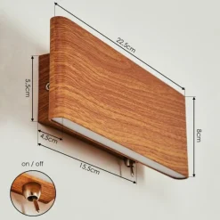 hofstein Applique murale Mosambik LED Brun, Bois foncé, Nickel mat, 1 lumière