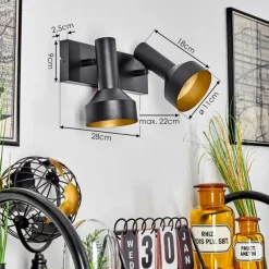 Lampes Dorées-hofstein Applique murale Musko Noir, 2 lumières