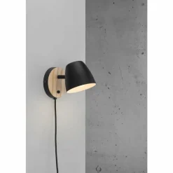 Lampes En Bois-Luminaires Nordlux Applique murale Nordlux THEO Bois clair, Noir, 1 lumière
