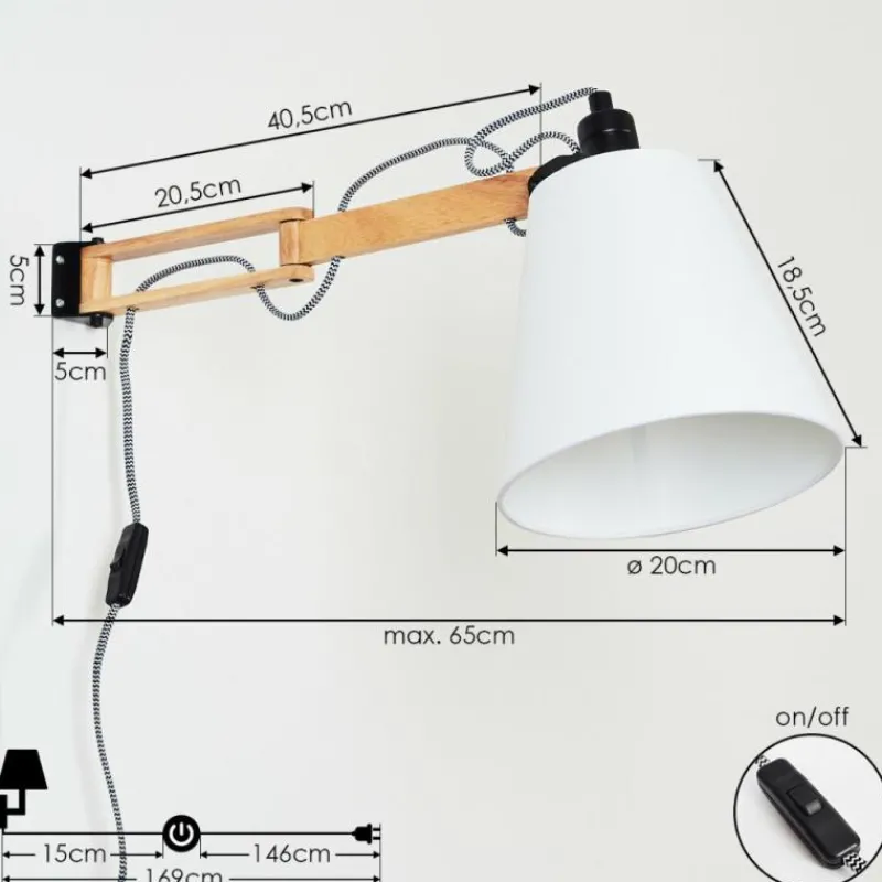hofstein Applique murale Norfolk Bois clair, Noir, 1 lumière