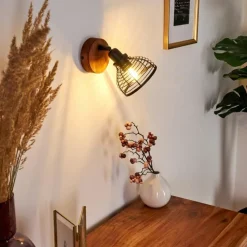 Lampes Industrielles-hofstein Applique murale Omna Bois foncé, Noir, 1 lumière