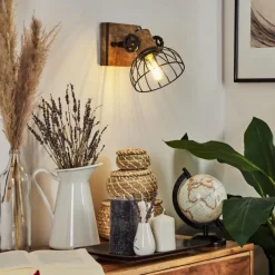 Lampes Industrielles-hofstein Applique murale Orny Bois foncé, Noir, 1 lumière