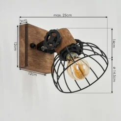 Lampes Industrielles-hofstein Applique murale Orny Bois foncé, Noir, 1 lumière