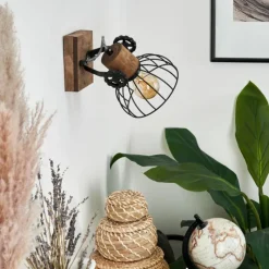 Lampes Industrielles-hofstein Applique murale Orny Bois foncé, Noir, 1 lumière