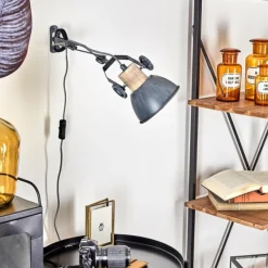 Lampes Industrielles-hofstein Applique murale Orny Gris, Bois clair, 1 lumière