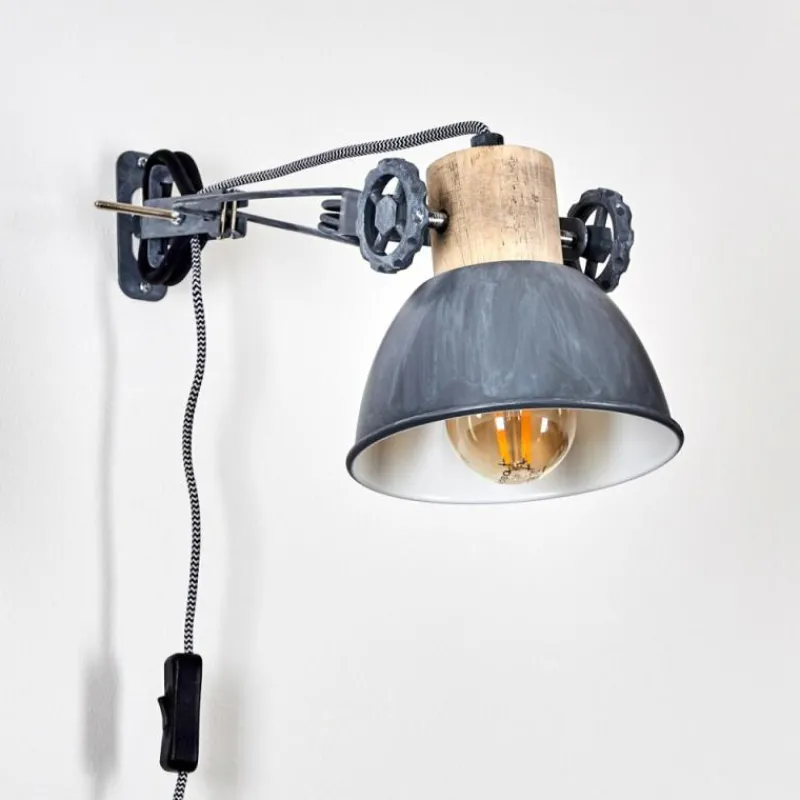 Lampes Industrielles-hofstein Applique murale Orny Gris, Bois clair, 1 lumière