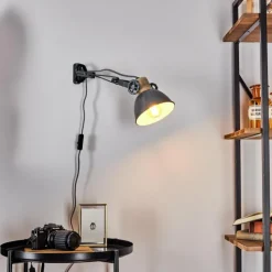 Lampes Industrielles-hofstein Applique murale Orny Gris, Bois clair, 1 lumière