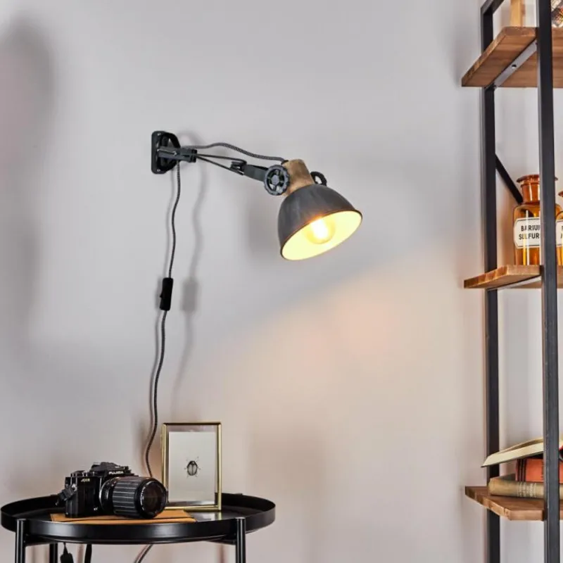 Lampes Industrielles-hofstein Applique murale Orny Gris, Bois clair, 1 lumière