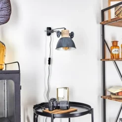 Lampes Industrielles-hofstein Applique murale Orny Gris, Bois clair, 1 lumière