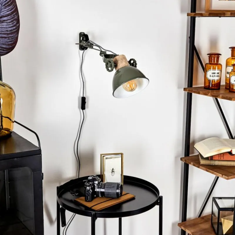 Lampes Industrielles-hofstein Applique murale Orny Vert, Bois clair, 1 lumière