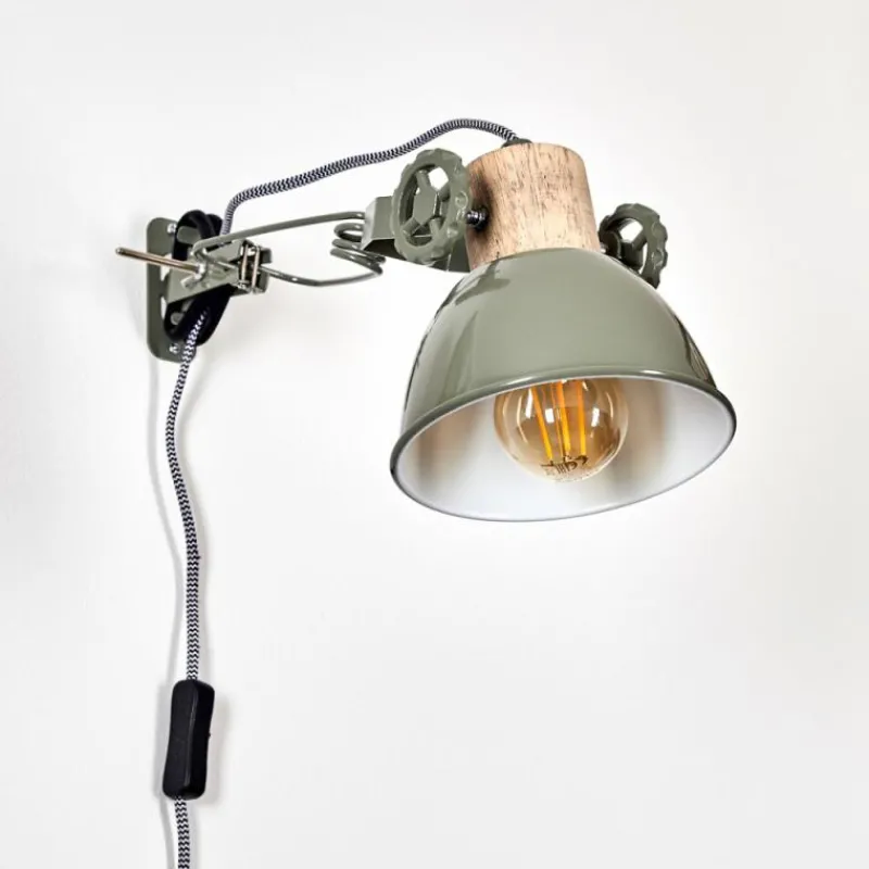 Lampes Industrielles-hofstein Applique murale Orny Vert, Bois clair, 1 lumière