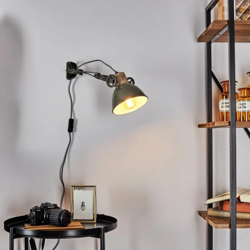Lampes Industrielles-hofstein Applique murale Orny Vert, Bois clair, 1 lumière