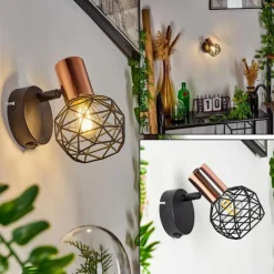 Lampes Vintages & Rétros-hofstein Applique murale Palmira Cuivre, Noir, 1 lumière