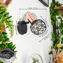 Lampes Vintages & Rétros-hofstein Applique murale Palmira Cuivre, Noir, 1 lumière