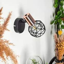 Lampes Vintages & Rétros-hofstein Applique murale Palmira Cuivre, Noir, 1 lumière