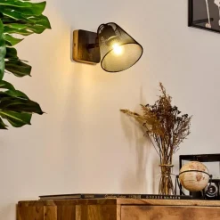 Lampes Vintages & Rétros-hofstein Applique murale Panaguá Bois foncé, Noir, 1 lumière