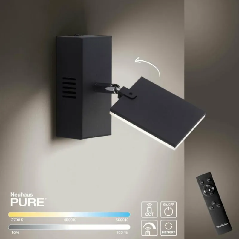 Luminaires Paul Neuhaus Applique murale Paul Neuhaus PURE-MIRA LED Noir, 2 lumières, Télécommandes* Appliques