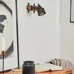 Lampes Industrielles-hofstein Applique murale Pehefito Gris, Bois foncé, Noir, 1 lumière