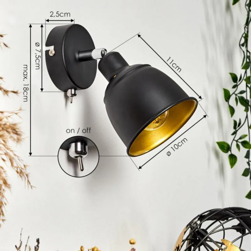 Lampes Dorées-hofstein Applique murale Pistrino Chrome, Noir, 1 lumière