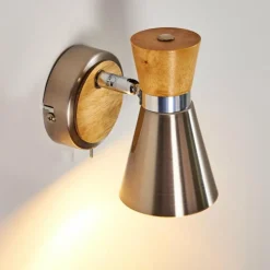 Lampes En Bois-hofstein Applique murale Pulau Bois clair, Nickel mat, 1 lumière