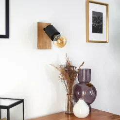 Lampes Vintages & Rétros-hofstein Applique murale Raccuia Bois foncé, Noir, 1 lumière