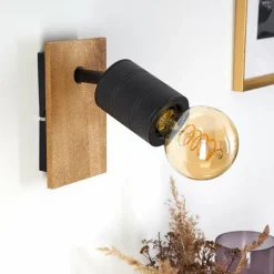 Lampes Vintages & Rétros-hofstein Applique murale Raccuia Bois foncé, Noir, 1 lumière