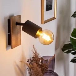 Lampes Vintages & Rétros-hofstein Applique murale Raccuia Bois foncé, Noir, 1 lumière