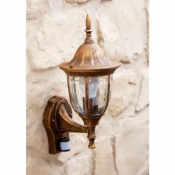 Luminaires Rustiques-hofstein Applique murale Ribadeo avec détecteur de mouvement Brun doré, 1 lumière, Détecteur de mouvement