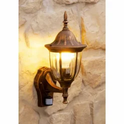 Luminaires Rustiques-hofstein Applique murale Ribadeo avec détecteur de mouvement Brun doré, 1 lumière, Détecteur de mouvement