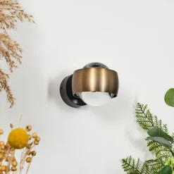 hofstein Applique murale Sapri Vieux laiton, Noir, 1 lumière