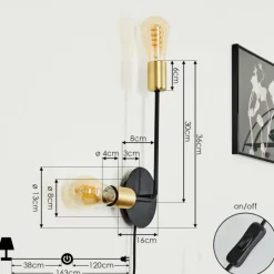 Lampes Industrielles-hofstein Applique murale Sattons Laiton, Noir, 2 lumières