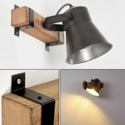 Lampes Industrielles-hofstein Applique murale Skodsbol Bois foncé, Acier brossé, 1 lumière