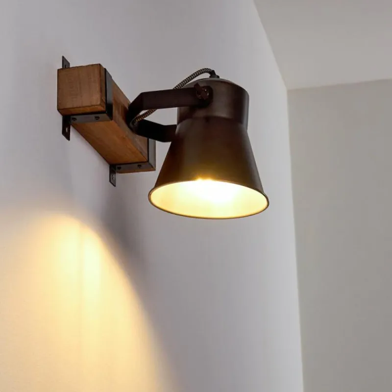 Lampes Industrielles-hofstein Applique murale Skodsbol Bois foncé, Acier brossé, 1 lumière
