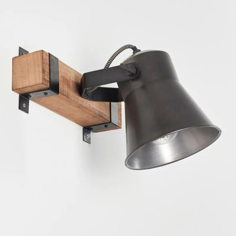 Lampes Industrielles-hofstein Applique murale Skodsbol Bois foncé, Acier brossé, 1 lumière