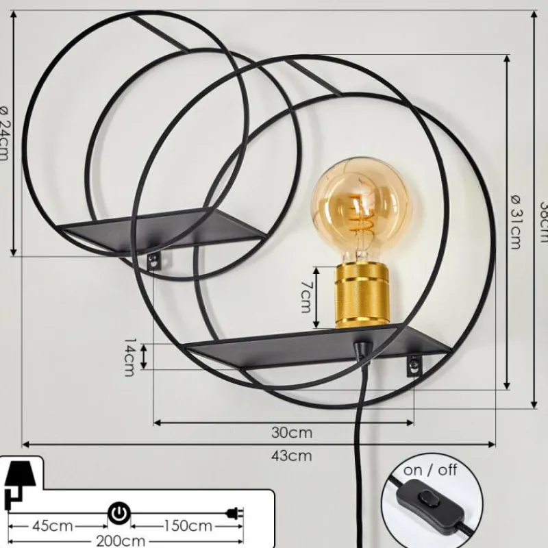 Lampes Dorées-hofstein Applique murale Sorvari Or, Noir, 1 lumière