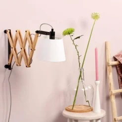 Lampes En Tissu-Luminaires Steinhauer Applique murale Steinhauer Mexlite Liv Beige, Bois clair, Noir, 1 lumière