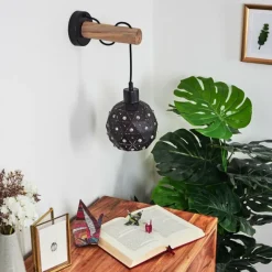 Lampes Vintages & Rétros-hofstein Applique murale Sunasau Bois clair, Noir, 1 lumière