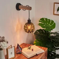 Lampes Vintages & Rétros-hofstein Applique murale Sunasau Bois clair, Noir, 1 lumière