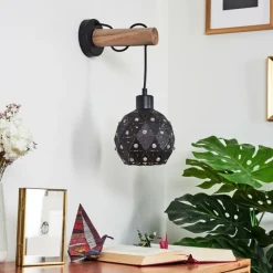 Lampes Vintages & Rétros-hofstein Applique murale Sunasau Bois clair, Noir, 1 lumière