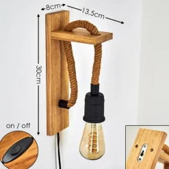 Luminaires Scandinaves-hofstein Applique murale Sunnyvale Brun, Bois clair, Noir, 1 lumière