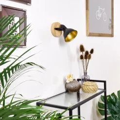 Lampes Dorées-hofstein Applique murale Tina Bois foncé, Noir, 1 lumière