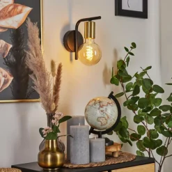 Lampes Vintages & Rétros-hofstein Applique murale Tourey Laiton, Noir, 1 lumière